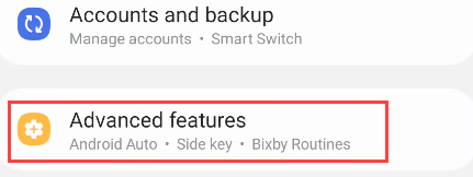 Пункт меню Расширенные функции в настройках Android