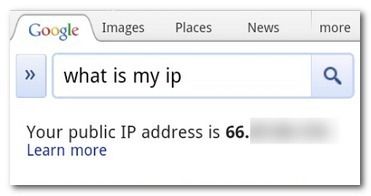 Resultado de búsqueda mostrando la IP pública asignada por el operador móvil