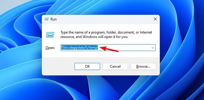 Открытие папки Temp через диалог Выполнить