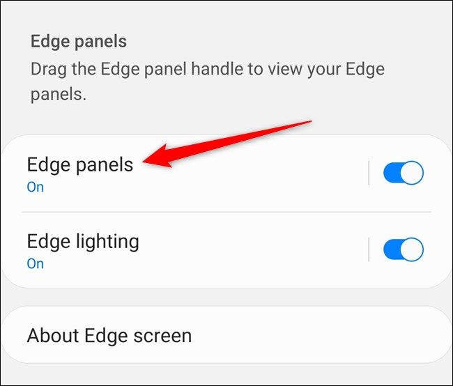 Пункт Панели Edge в настройках экрана Samsung Galaxy S20