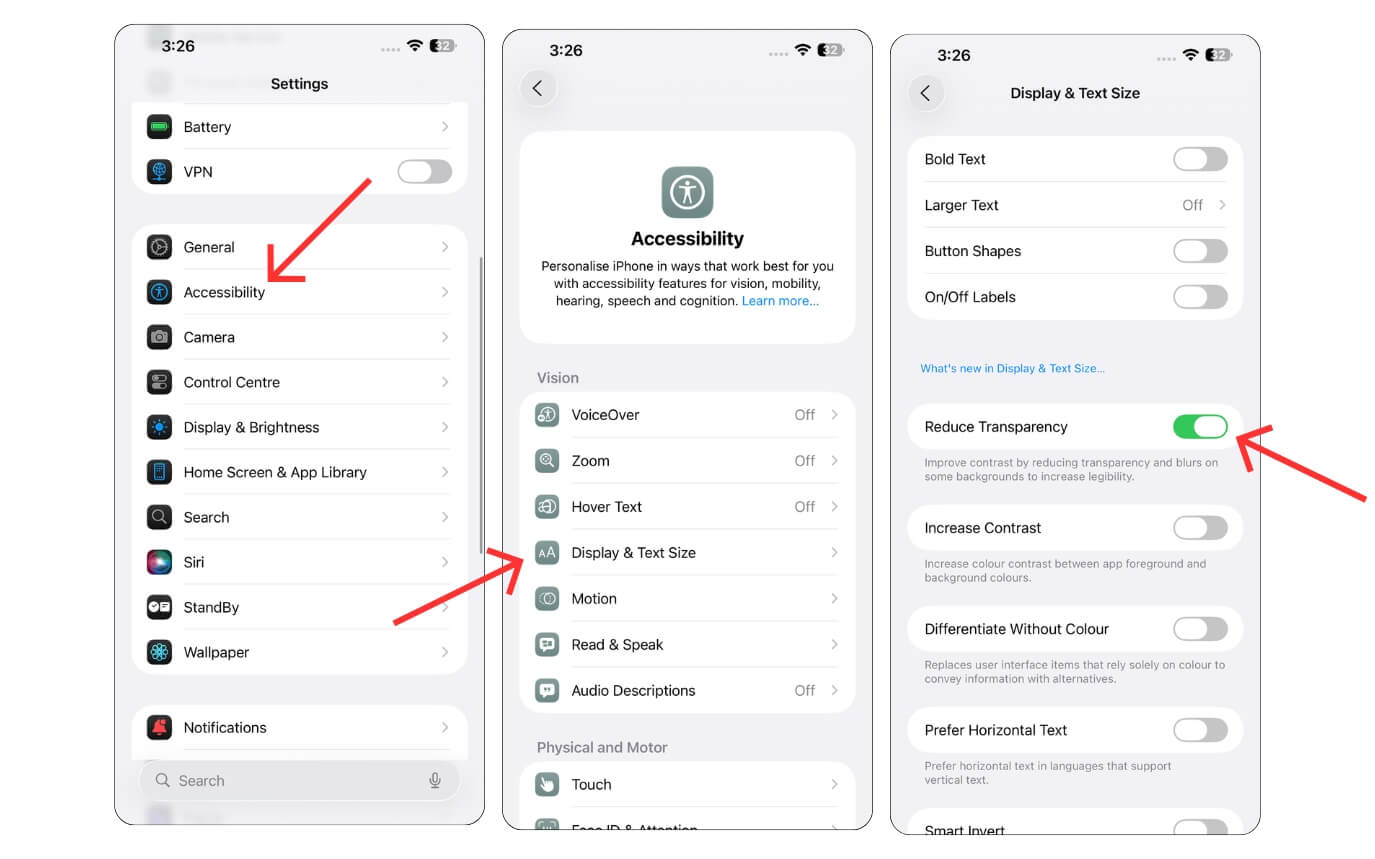 режим снижения прозрачности интерфейса iPhone