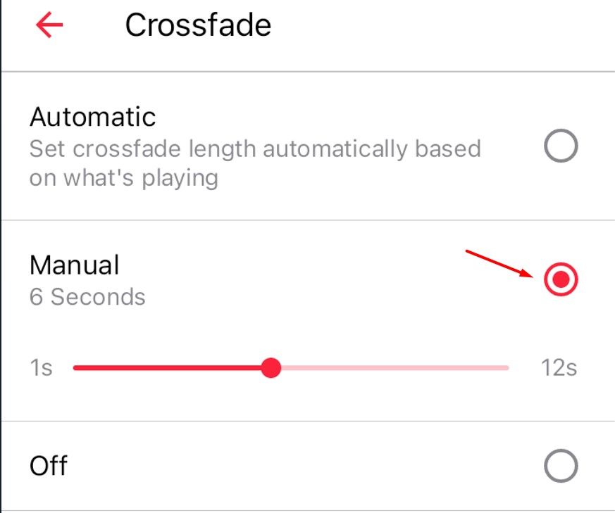 Ручная регулировка длительности Crossfade на Android.