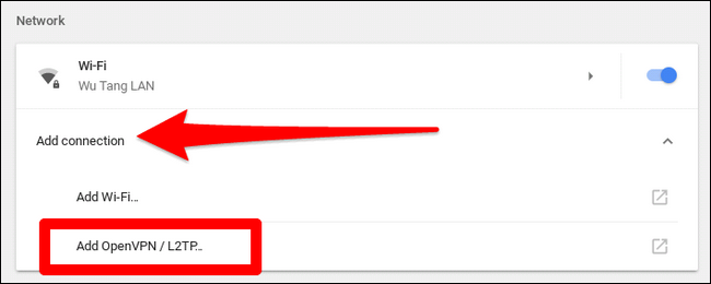 Меню Добавить подключение в настройках сети