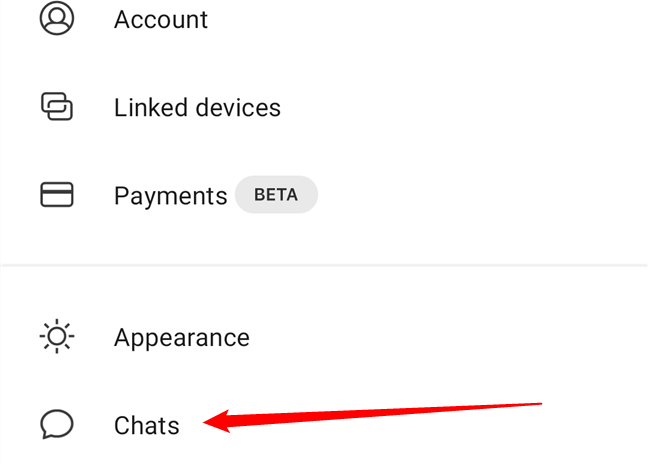 Экран настроек с разделом «Чаты»