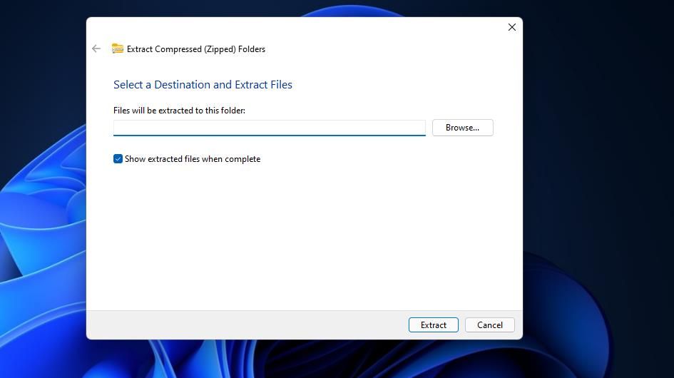 Окно извлечения с опцией отображения файлов