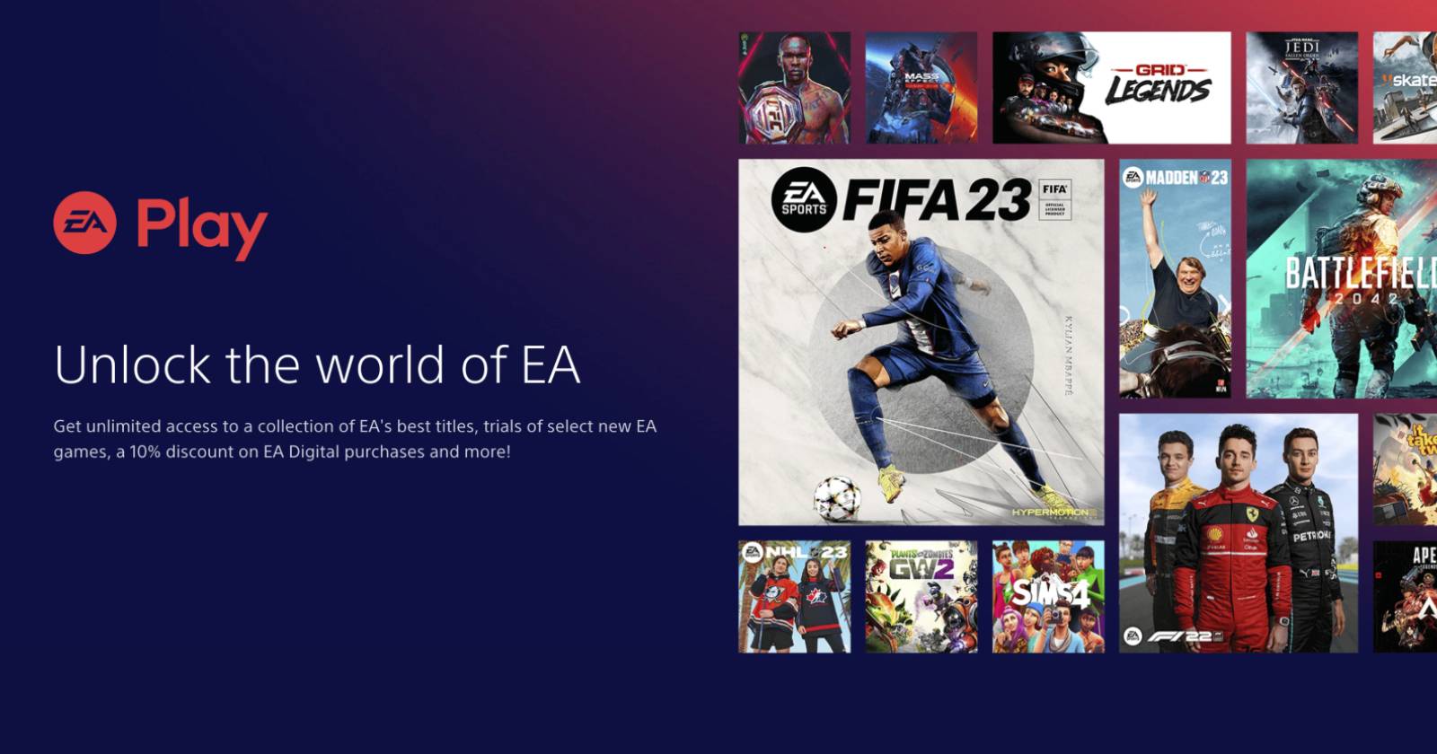 Логотип EA Play и обложки игр, составленные в коллаж