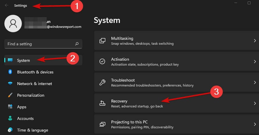 Параметры восстановления Windows 11