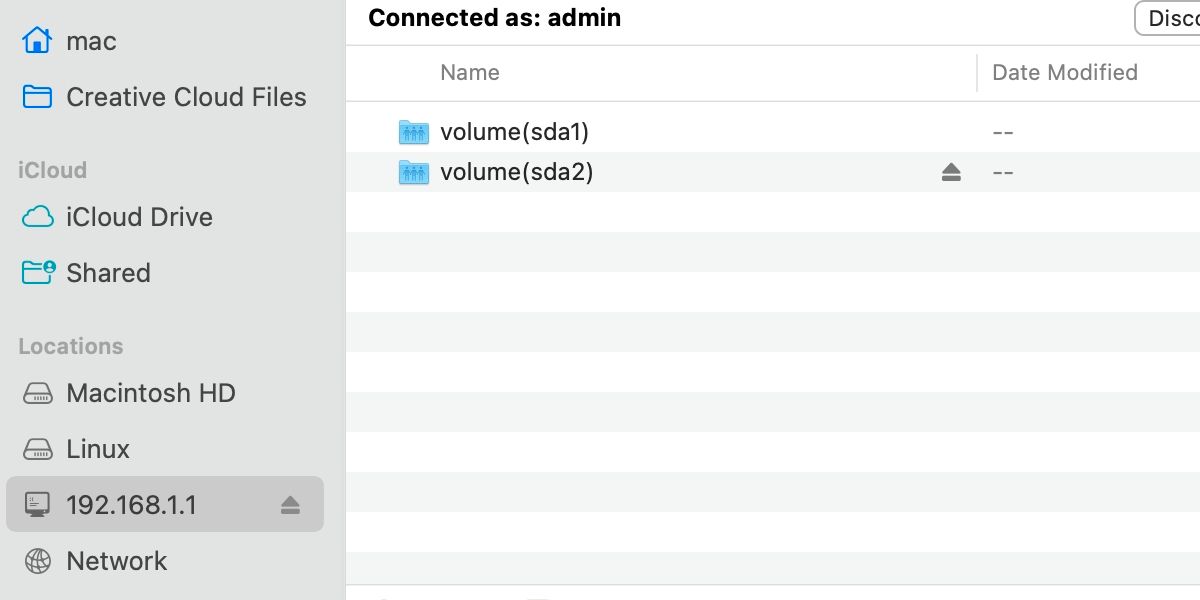 Смонтированный сетевой диск отображается в Finder