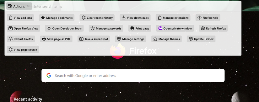 Пример запуска ярлыка @actions в адресной строке Firefox