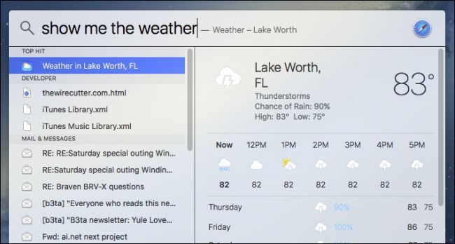 Список писем из поиска Spotlight