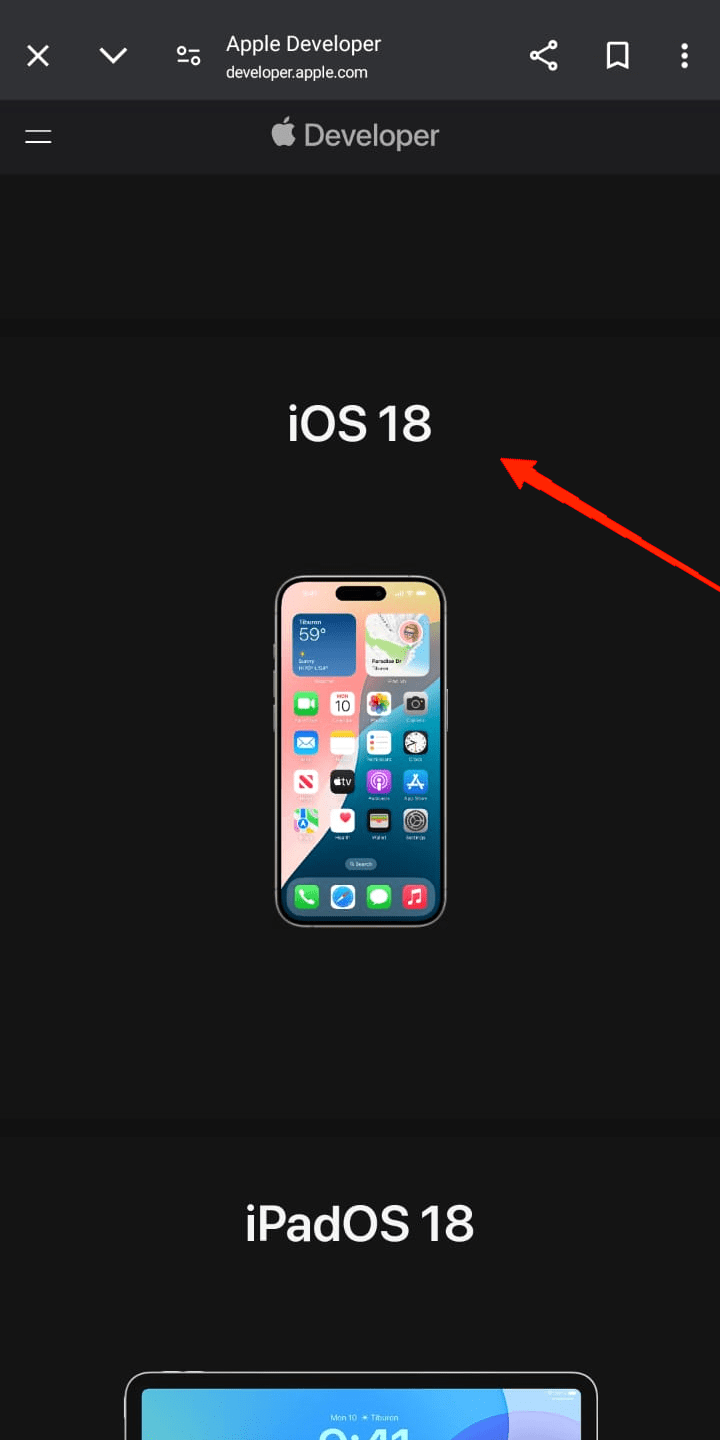 Раздел iOS 18 на странице разработчика Apple