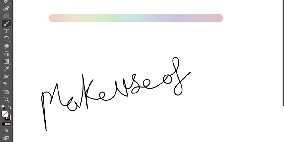 Горизонтальная линия градиента и чёрный путь в виде надписи MakeUseOf.