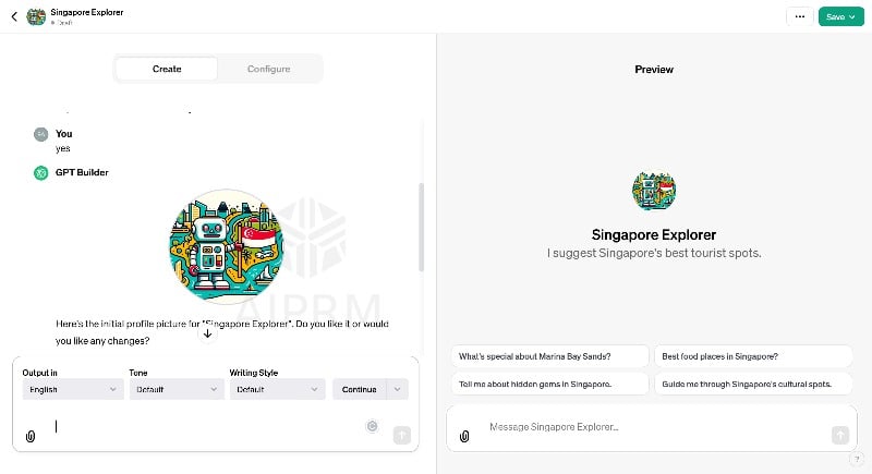 Экраны сборки кастомного GPT и настройки