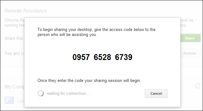 Поделиться Chrome Remote Desktop: введите код