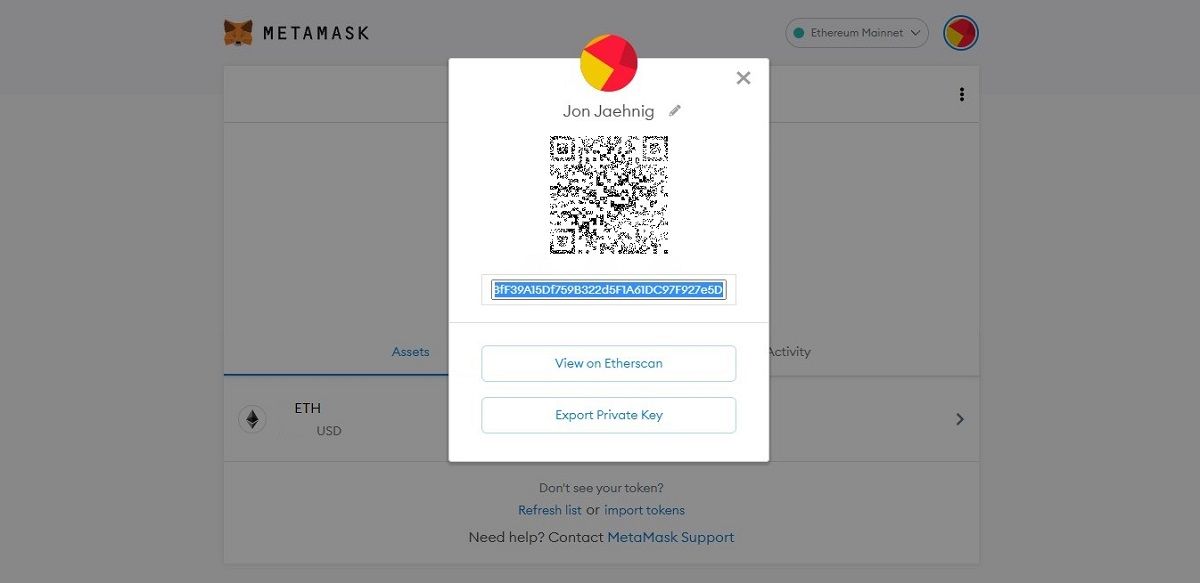 Просмотр и редактирование публичных данных аккаунта MetaMask.