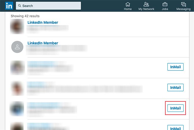 Окно отправки сообщения LinkedIn с полем InMail и кнопкой отправки