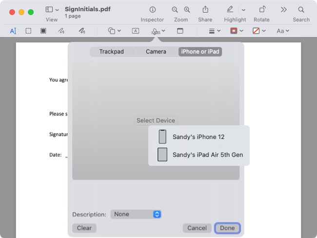 Выбор устройства для подписи с мобильного