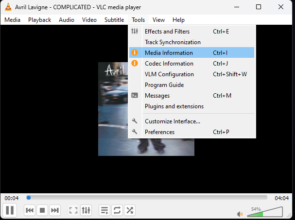 Окно информации о медиаконтенте в VLC