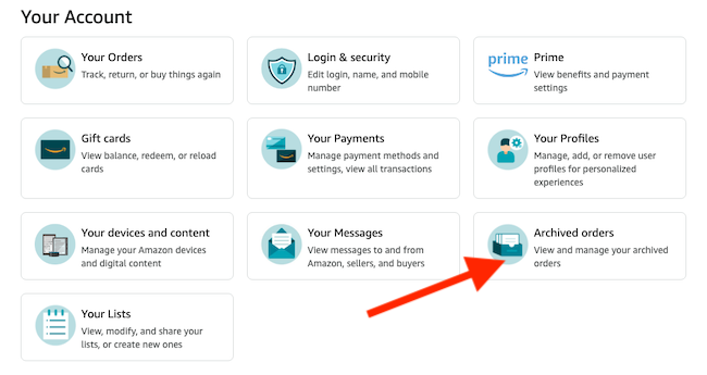 Кнопка «Archived Orders» на странице учётной записи