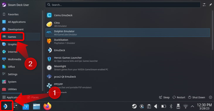 Доступ к эмулятору Dolphin через меню приложений SteamOS