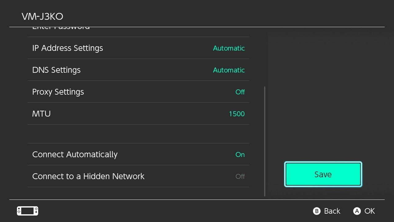 Скриншот, где значение MTU для Nintendo Switch установлено на 1500