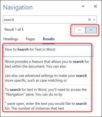 Навигация по результатам поиска
