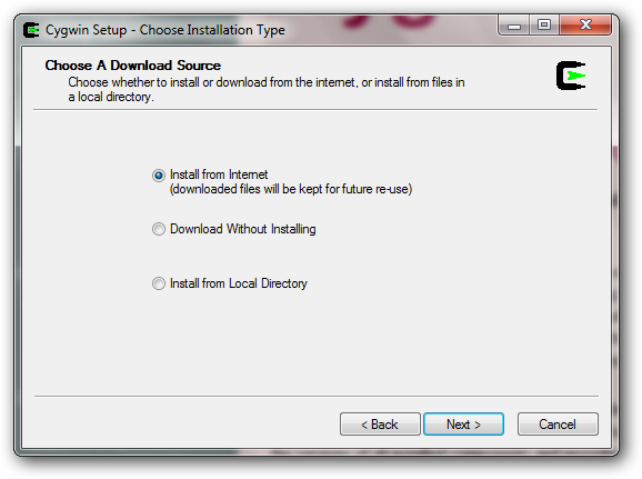 Установщик Cygwin загружает пакеты из интернета