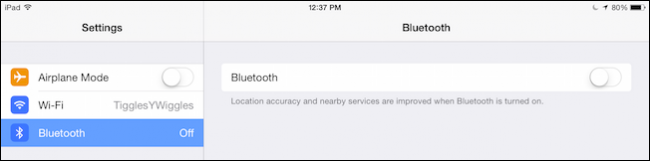 Настройки Bluetooth на iPad