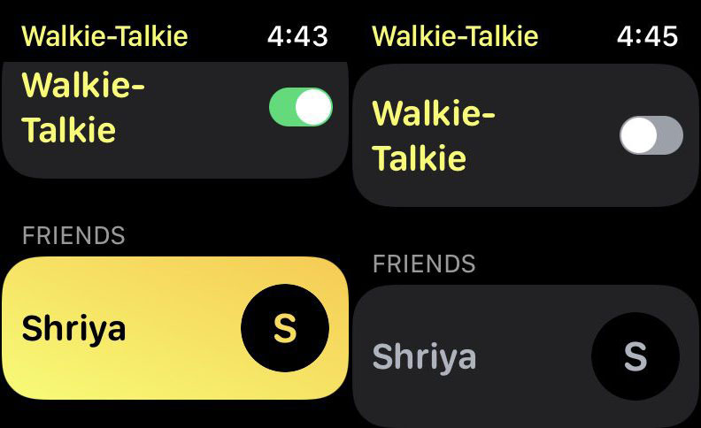 Отключение Walkie-Talkie: переключатель на экране Apple Watch
