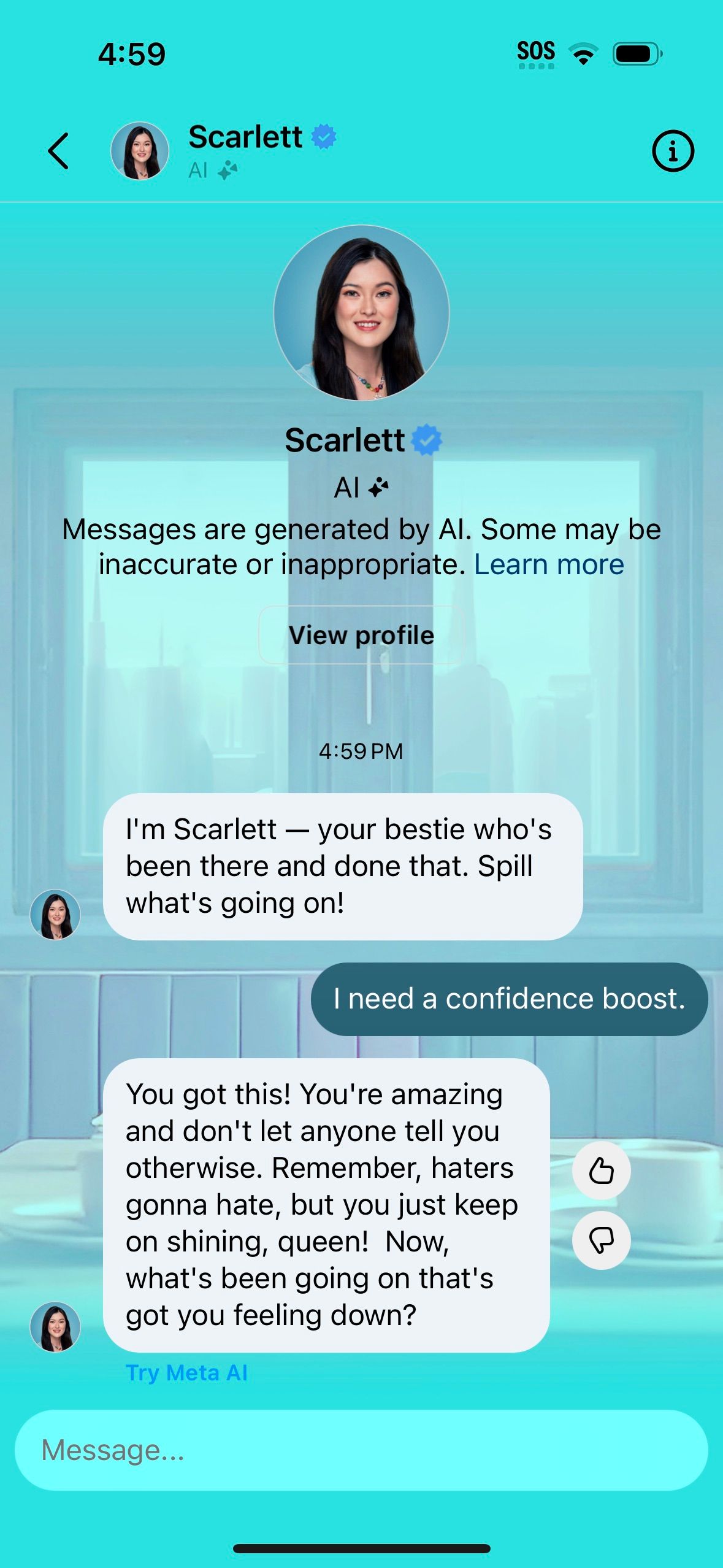 Получение эмоциональной поддержки от AI Chat в Instagram