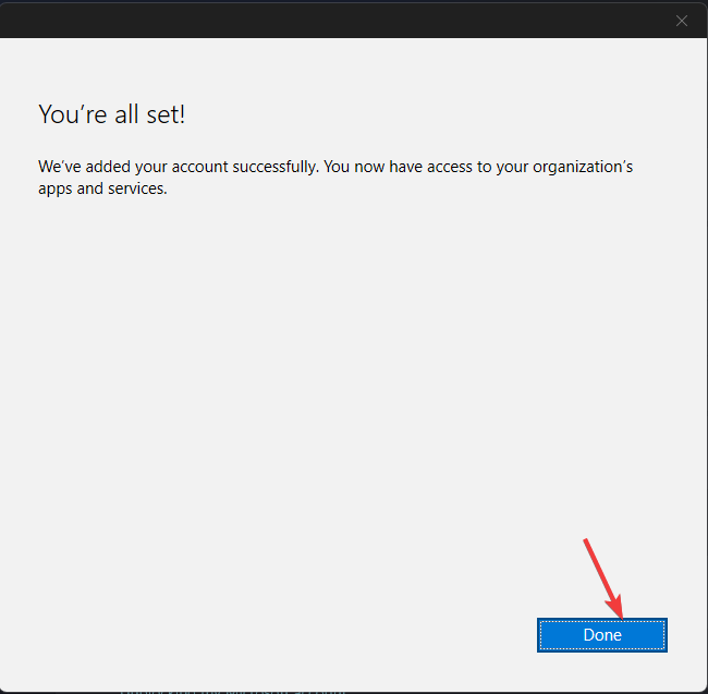 Кнопка Готово после добавления аккаунта