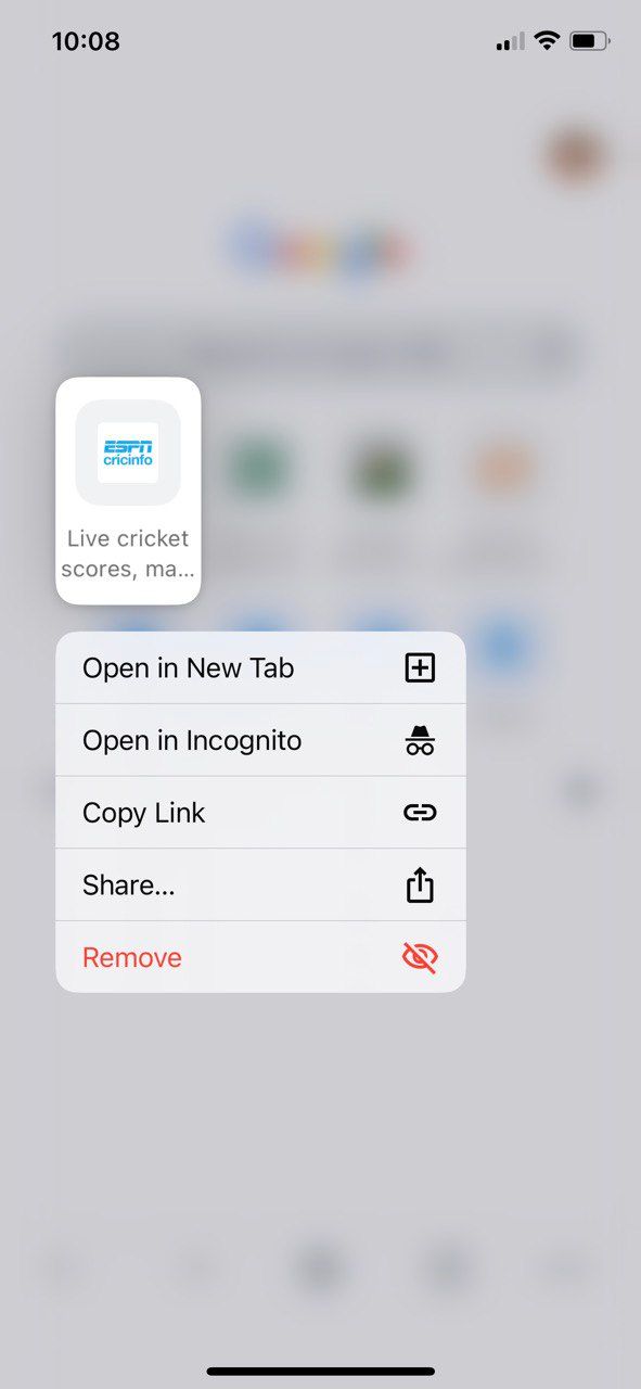 Удаление плитки наиболее посещаемого сайта в Chrome на iOS
