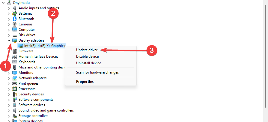 Обновление драйвера дисплея: 'Обновить устройство'