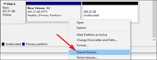 Опция расширения тома