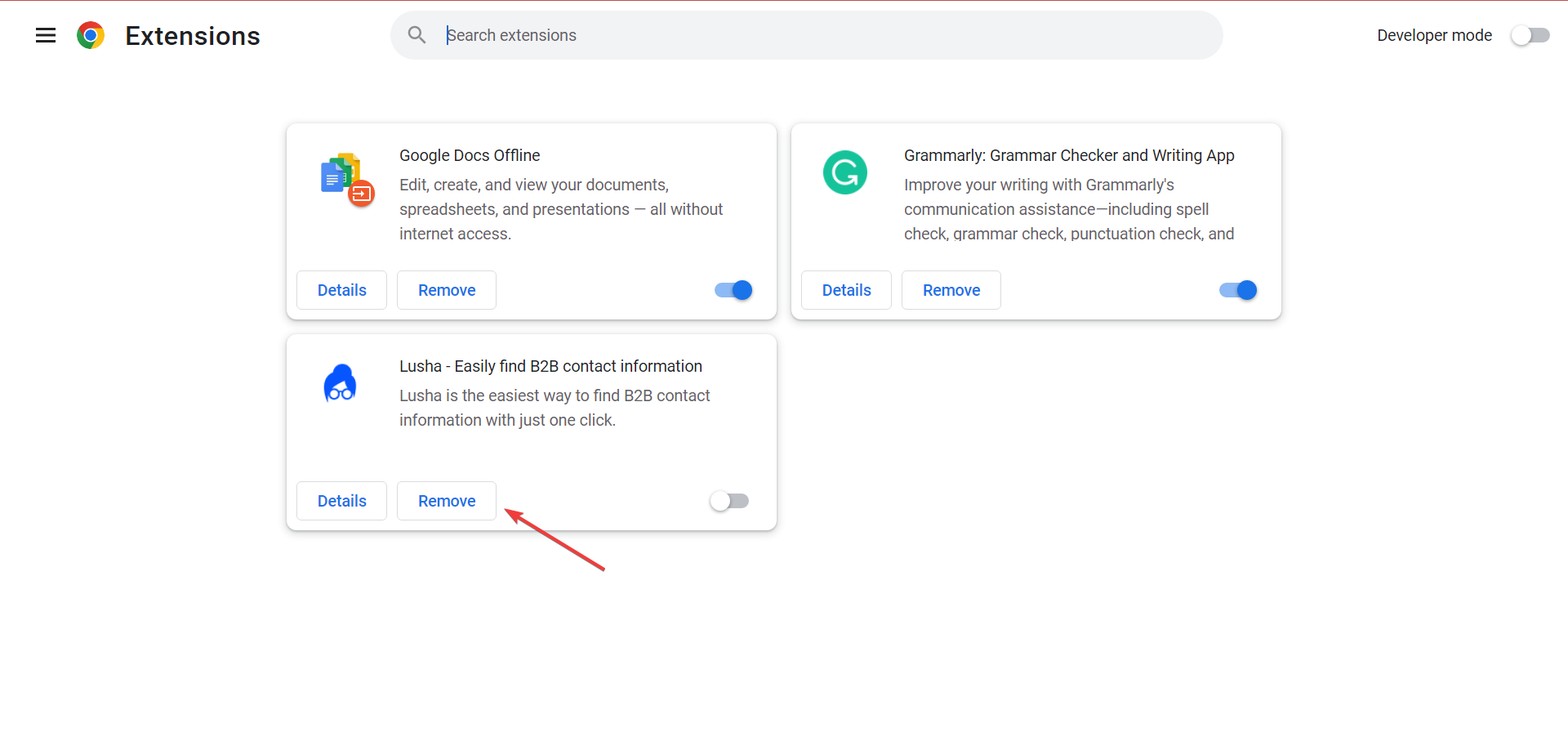 Удаление проблемного расширения
