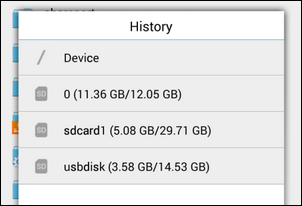 Menu de seleção de driver no ES File Explorer mostrando 'usbdisk'