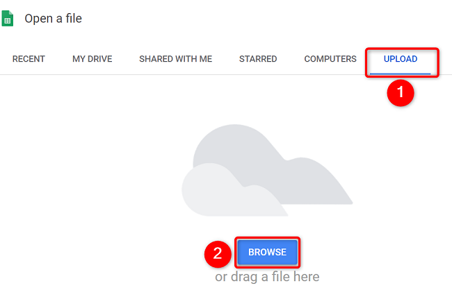 Выберите Upload > Browse в диалоге открытия файла