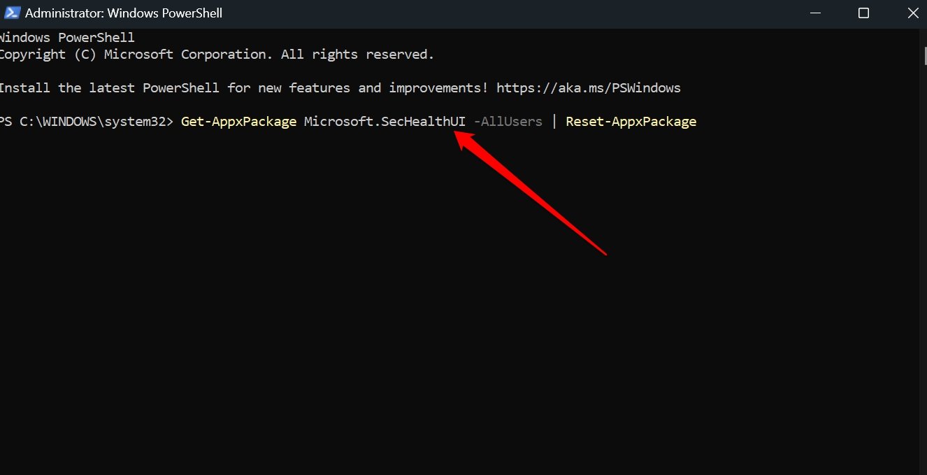 reset Windows security package