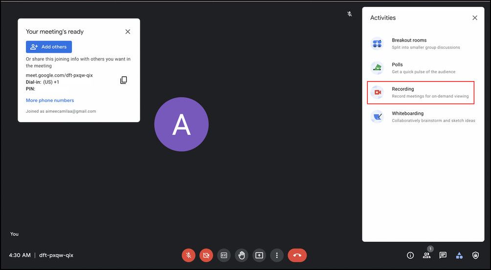 Recording option in Actvities context menu