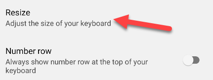 Выберите опцию Resize для изменения размера клавиатуры.
