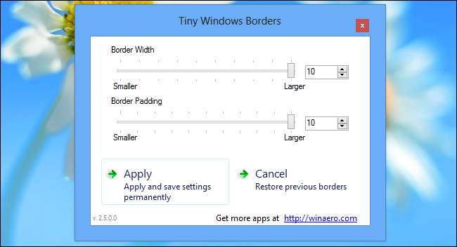 Пример увеличенных границ окон после изменения параметров в Tiny Window Borders