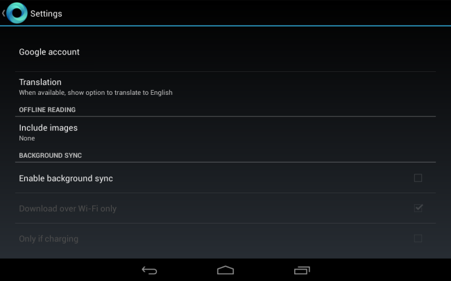 Настройки фоновой синхронизации Google Currents