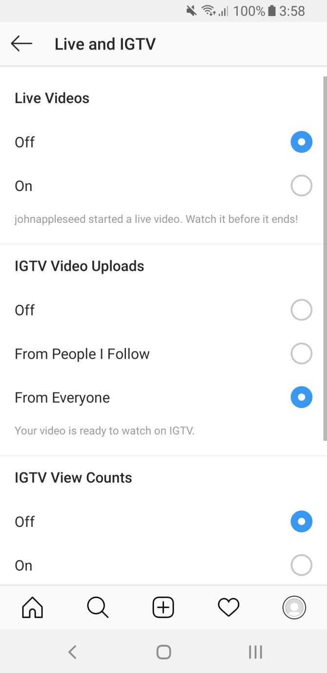 Настройки прямых эфиров Instagram