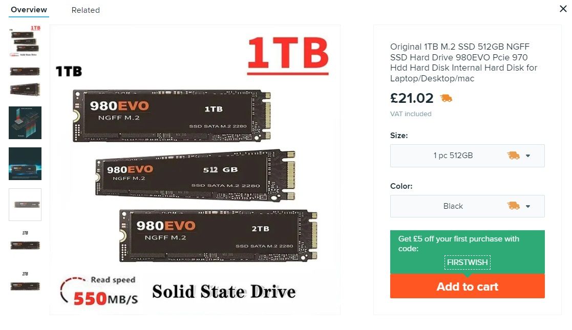 Фотография объявления с поддельными M.2 SSD, маскирующимися под Samsung