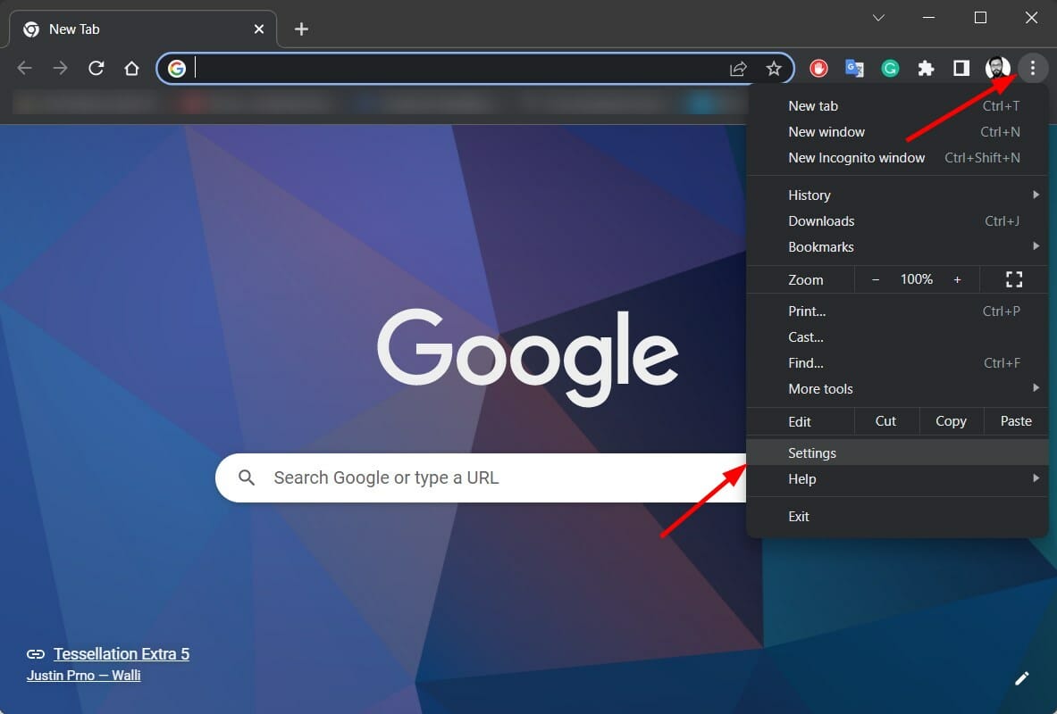 Обновление Chrome: меню настроек для проверки обновлений
