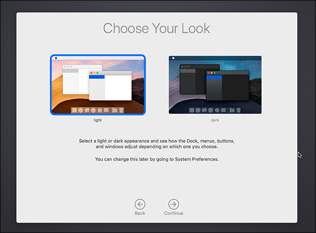 Выбор светлой или тёмной темы в Mojave