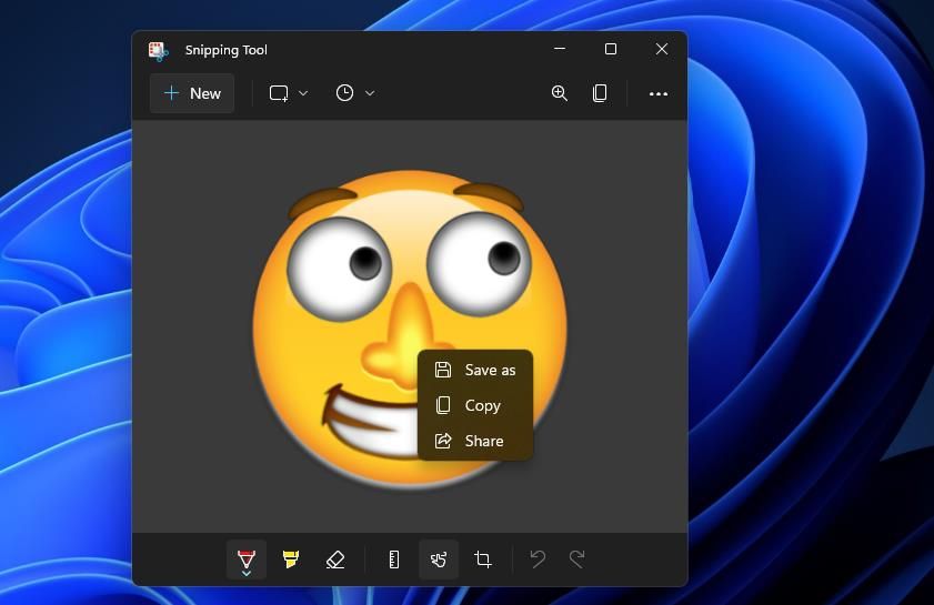 Опция копирования в Snipping Tool