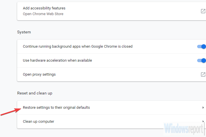 Кнопка восстановить настройки Chrome по умолчанию