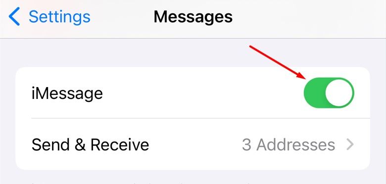 Переключатель iMessage в Настройках.