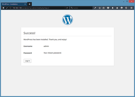 Установка WordPress завершена
